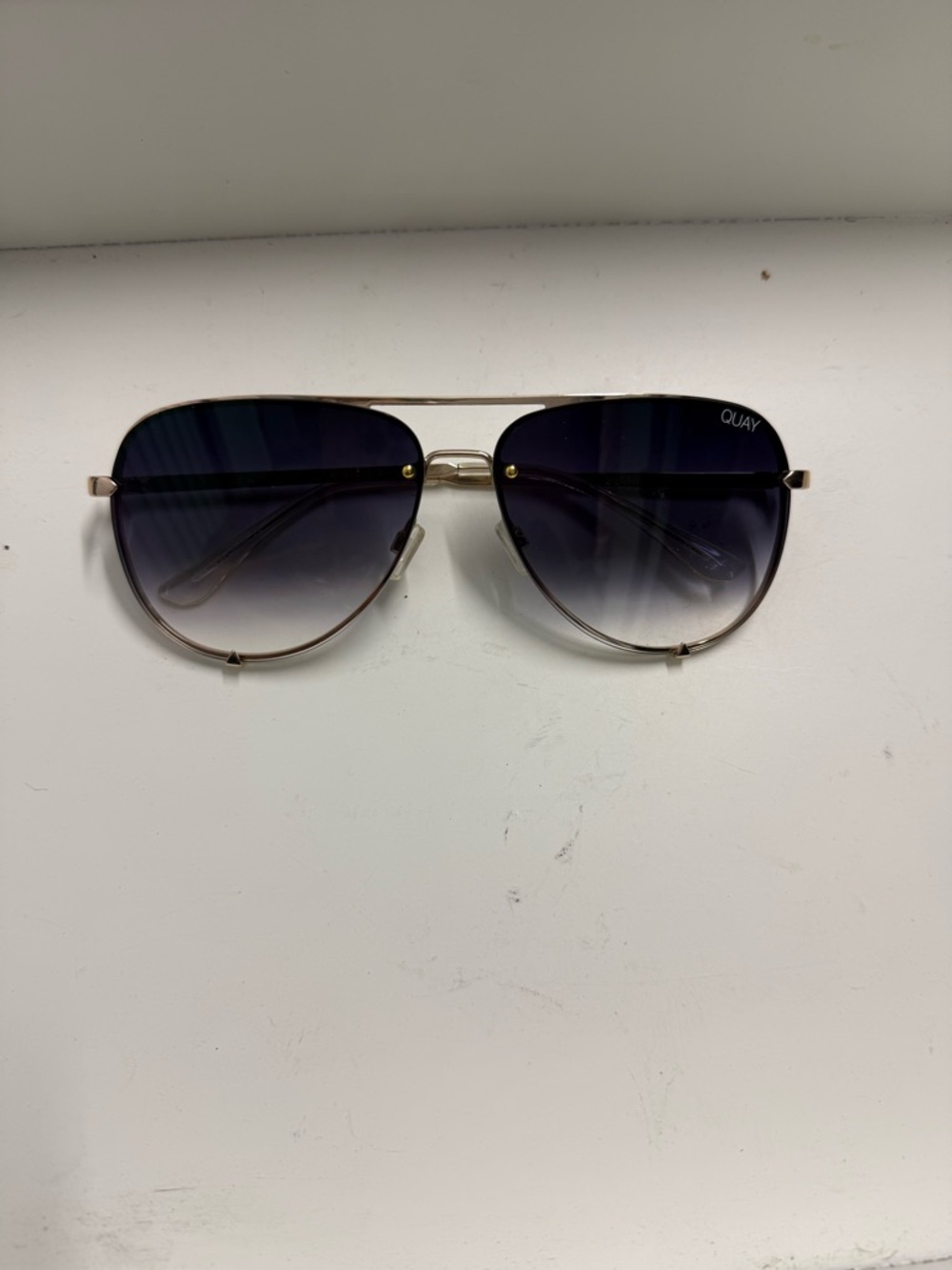 Quay Australia Gold Frame Sunglasses with Gradient Blue-Black Lenses